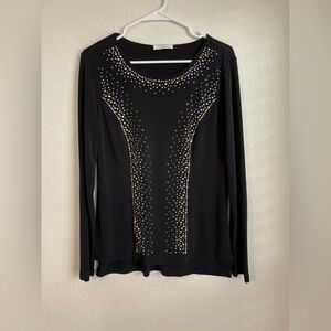 Calvin Klein Black Long Sleeve Embellished Blouse with Crew Neck size L